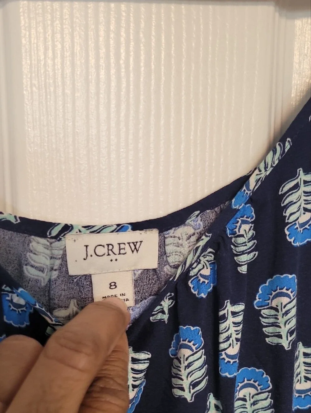 J. Crew Navy Blue Midi Dress with Light Blue Leaf Print